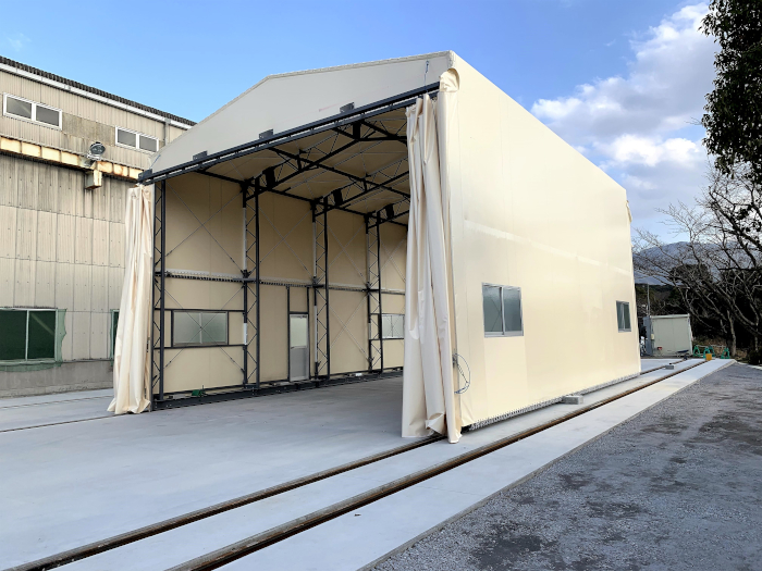 Installation of a Sliding Tent Warehouse for Work at the Factory